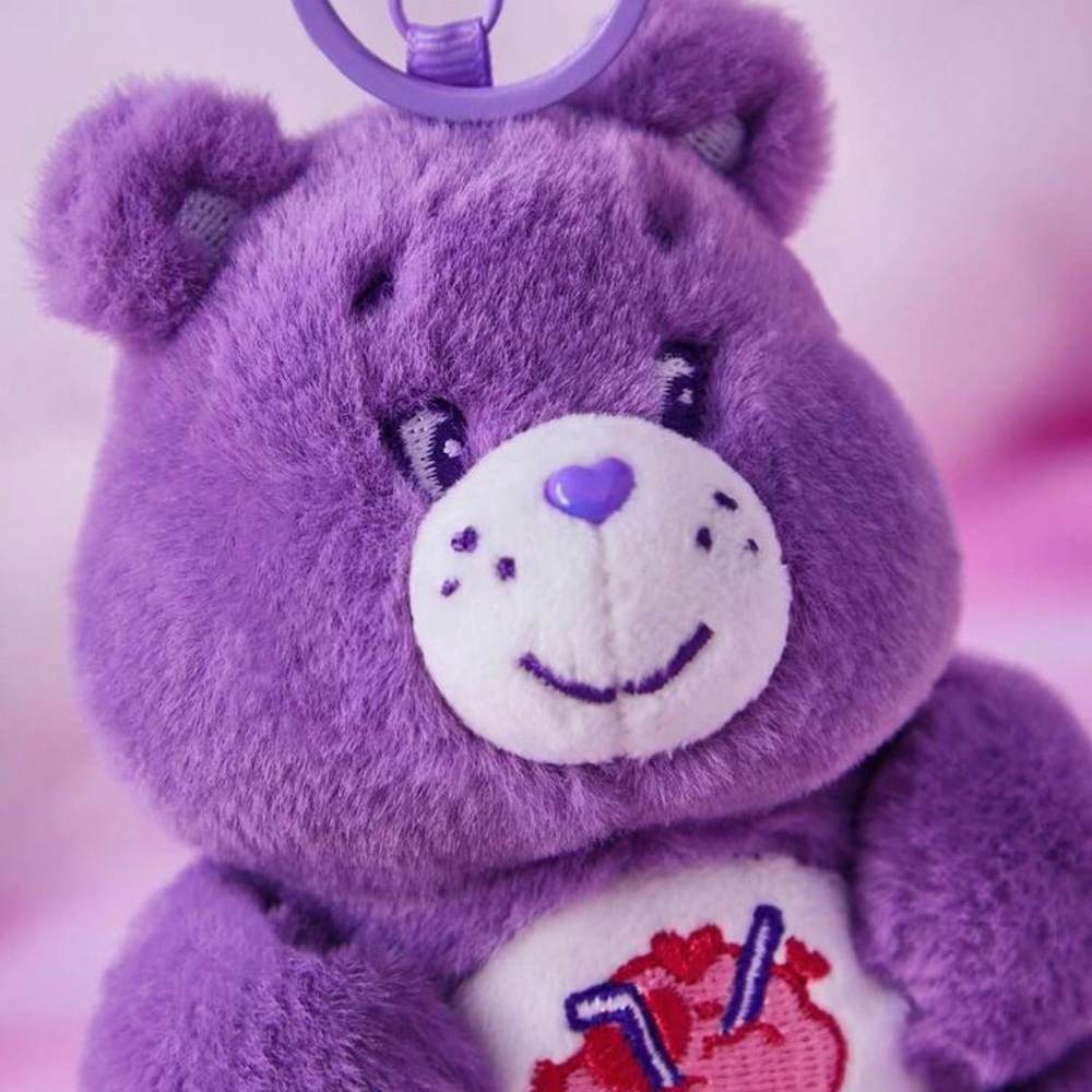 Care Bears 1 Purple Soft Plush Love Bear Keychain Bag Charm Gifts - Picture 3 of 4
